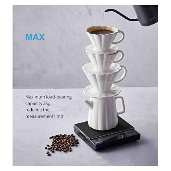 Hero V60 드립 커피 스케일(타이머 포함) 에스프레소 푸어오버 핸드브루 디지털 식품 주방 스케일 자동 타이밍 0.1g(흰색)