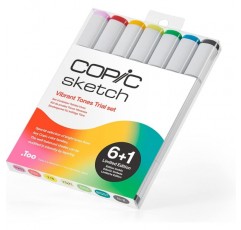 COPIC Sketch Marker Vibrant Tones Trial Set, 6+1 Colors, Limited Edition, Bold Vibrant Tones, Super Brush Tip 및 Medium Broad Tip 포함