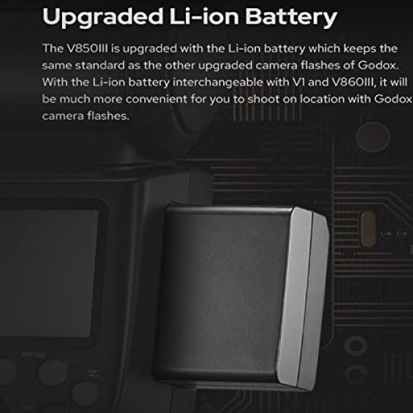 Godox V850III 플래시 카메라 플래시 7.2V/2600mAh HSS 1/8000 2.4G 1.5s 재활용 시간 Canon, Nikon, Sony, Fuji, Panasonic, Olympus(TTL 없음)용 표준 핫슈가 포함된 DSLR 카메라용 450 풀 파워 팝