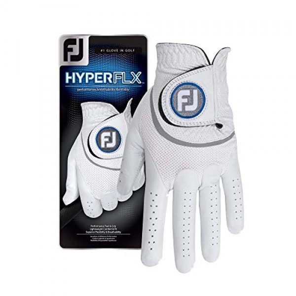 FootJoy 남성용 HyperFLX 골프 장갑 화이트 미디엄, 오른손에 착용