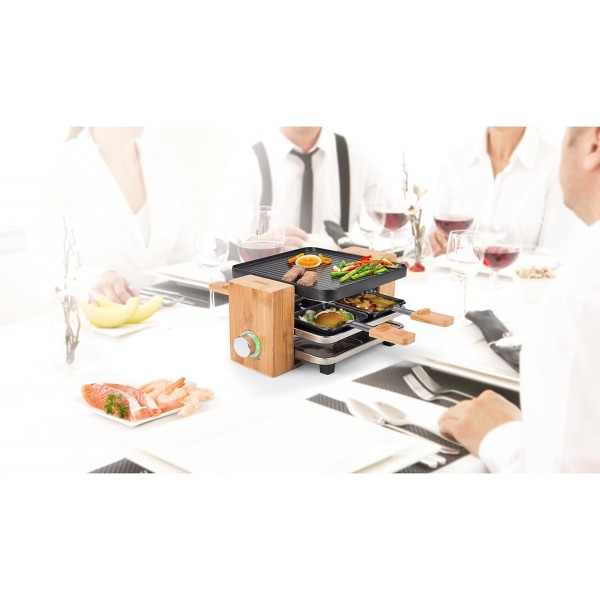 대나무 디자인의 Princess raclette 그릴 - 최대 4인용, 온도 조절 장치, 700와트, 팬 4개 및 주걱, 162900
