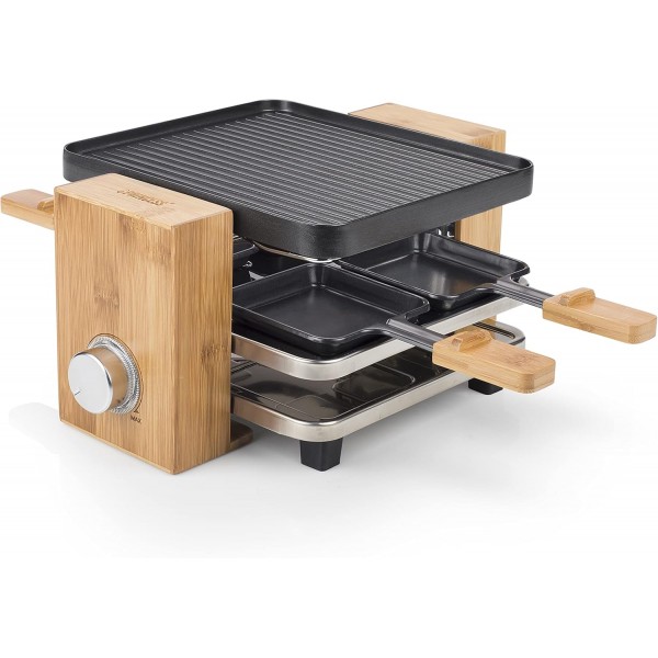 대나무 디자인의 Princess raclette 그릴 - 최대 4인용, 온도 조절 장치, 700와트, 팬 4개 및 주걱, 162900