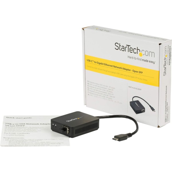 StarTech.com USB C-광섬유 변환기 - 개방형 SFP - 1000BASE-SX/LX - Windows/Mac/Linux - USB 이더넷 어댑터 - USB 네트워크 어댑터 (US1GC30SFP)