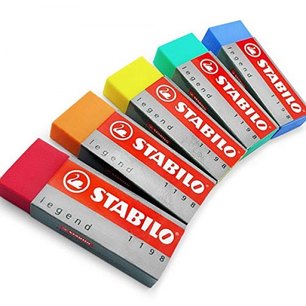 Stabilo - Legend 대형 컬러 PVC 고무 지우개 - 가소제 없음 - 5가지 다양한 색상 팩