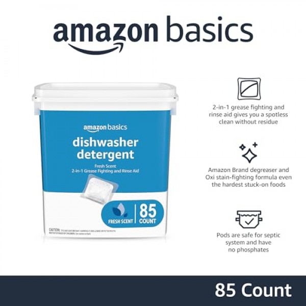 Amazon Basics 식기세척기 세제 팩, 신선한 향기, 85개(이전 Solimo)