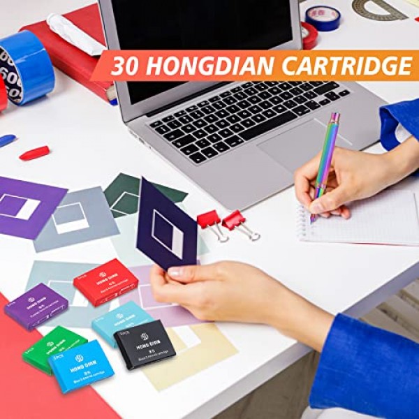 Asvine 30 PCS Hongdian 만년필 잉크 카트리지 6 색 세트 (검정색, 파란색, 녹색, 빨간색, 보라색, 하늘색, 3.4mm 보어 직경)