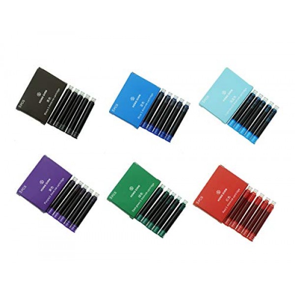 Asvine 30 PCS Hongdian 만년필 잉크 카트리지 6 색 세트 (검정색, 파란색, 녹색, 빨간색, 보라색, 하늘색, 3.4mm 보어 직경)