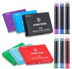 Asvine 30 PCS Hongdian 만년필 잉크 카트리지 6 색 세트 (검정색, 파란색, 녹색, 빨간색, 보라색, 하늘색, 3.4mm 보어 직경)