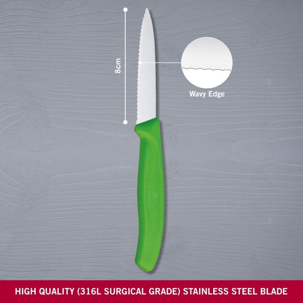 Victorinox 180300 Tomato-/Table Knife 11cm, stainless_steel, Silver/Black, 25 x 16 x 6 cm 번들로 제공되는 Victorinox Paring 칼날과 녹색, 강철, 은, 19cm + Paring 칼, 은