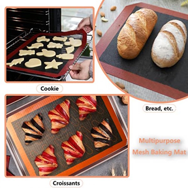 천공된 실리콘 베이킹 매트, 12개의 인쇄된 직사각형 Eclair 가이드가 있는 하프 시트용 Eclair 실리콘 매트 2개, 빵/피자/과자/쿠키를 만들기 위한 붙지 않는 재사용 가능