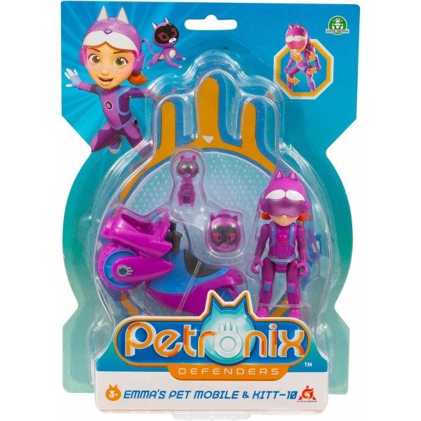 Giochi Preziosi Petronix Defender - Emma and Kitt - 오토바이 및 탈착식 배낭이 포함된 10가지 임무 장난감 액션 피규어 7cm 3세 이상 어린이를 위한 변형 가능한 슈퍼 히어로