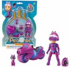 Giochi Preziosi Petronix Defender - Emma and Kitt - 오토바이 및 탈착식 배낭이 포함된 10가지 임무 장난감 액션 피규어 7cm 3세 이상 어린이를 위한 변형 가능한 슈퍼 히어로