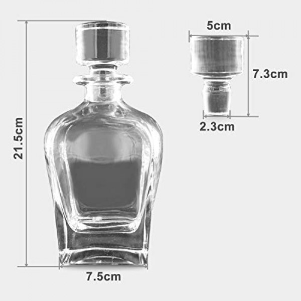 밀폐된 기하학적 마개가 있는 유리 디켄터 - 와인, 버번, 브랜디, 주류, 주스, 물, 구강 세척제를 위한 위스키 디켄터. 이탈리아산 무연 유리(24oz/710ml)