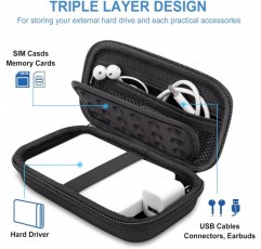 SanDisk Extreme 휴대용 SSD용 하드 케이스 외장형 하드 드라이브 USB 케이블 가방 전자 방수 여행용 가방 운반 케이스 19 x 11 x 6cm 검정