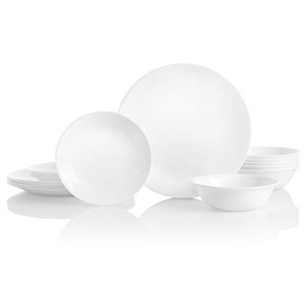 Corelle Vitrelle 6개 식기 세트용 18피스 서비스, 윈터 프로스트 화이트 & Vitrelle 28온스 수프/시리얼 그릇 6개 세트, 칩 & 균열 방지 식기 그릇, 윈터 프로스트 화이트