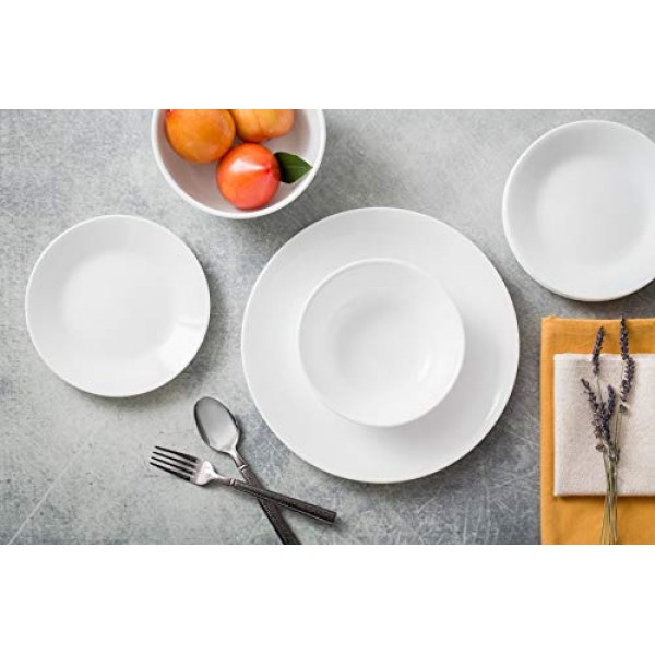 Corelle Vitrelle 6개 식기 세트용 18피스 서비스, 윈터 프로스트 화이트 & Vitrelle 28온스 수프/시리얼 그릇 6개 세트, 칩 & 균열 방지 식기 그릇, 윈터 프로스트 화이트