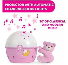 Chicco Next2Stars 베이비 나이트 라이트 - 플러시 장난감 - 유아용 침대 및 유아용 침대용 스타 라이트 프로젝터, 사운드 센서, 3가지 조명 효과 및 음악 포함 - 0개월 이상, 
