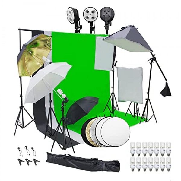 Wisamic Photo Studio 소프트박스 세트, 2m x 3m 소프트박스, 연속 조명, 흰색 소프트 라이트 우산, 인물 사진용 반사판, 제품 사진 및 비디오 녹화 기능을 갖춘 배경 지원 시스