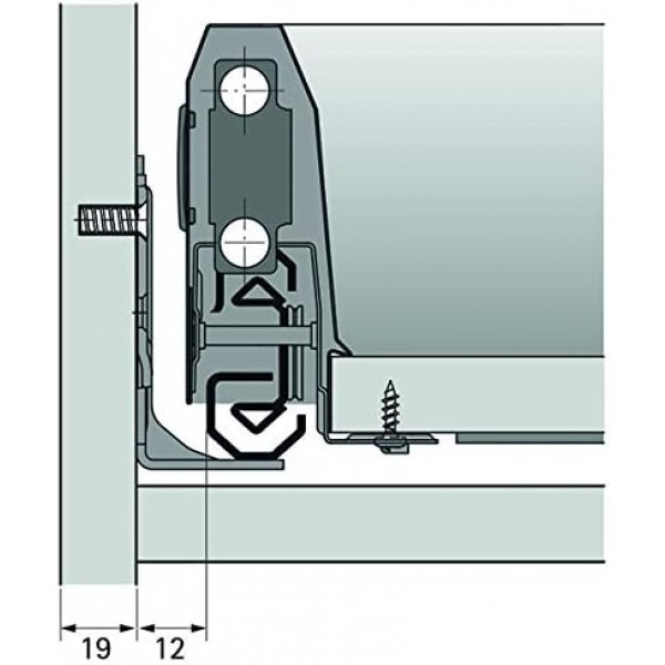Hettich 924093 ArciTech 풀 익스텐션 Actro Silent 19mm NL 350mm 40kg 왼쪽/오른쪽 눌러서 열기, 적재 용량: 40kg, 300mm