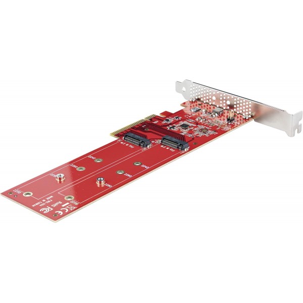 StarTech.com 듀얼 M.2 PCIe SSD 어댑터 카드, PCIe x8/x16 - 듀얼 NVMe 또는 AHCI M.2 SSD, PCI Express 4.0, 7.8GBps/드라이브, 분기 필요 - Windows/Linux 호환(DUAL-M2-PCIE-CARD -비)