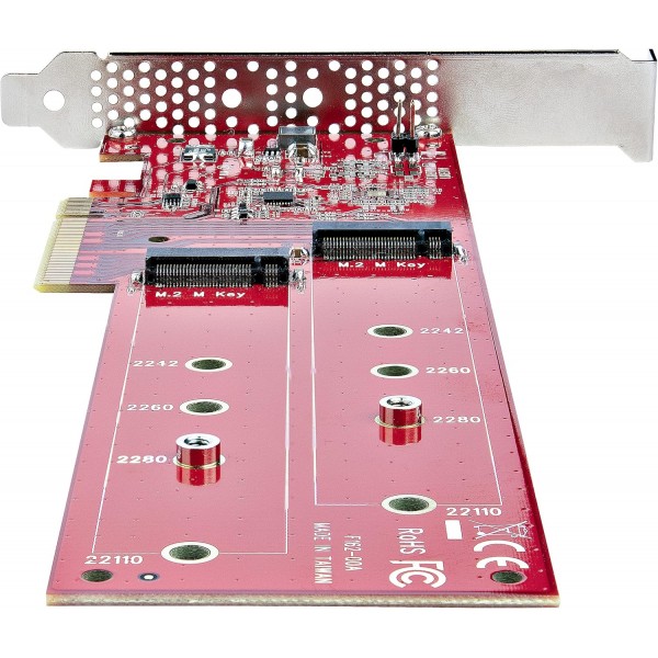 StarTech.com 듀얼 M.2 PCIe SSD 어댑터 카드, PCIe x8/x16 - 듀얼 NVMe 또는 AHCI M.2 SSD, PCI Express 4.0, 7.8GBps/드라이브, 분기 필요 - Windows/Linux 호환(DUAL-M2-PCIE-CARD -비)