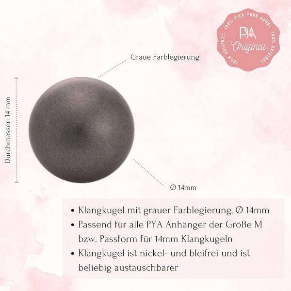 PYA Engelsrufer Harmony Ball in 로즈 골드 / 블랙 | 모두에 적합 엔젤 체인 펜던트를 선택하세요. 사이즈 M / 14mm | PYA 개인용 여성용 컬러 볼 - Angelsrufer Jewellery Harmony Ball Grey
