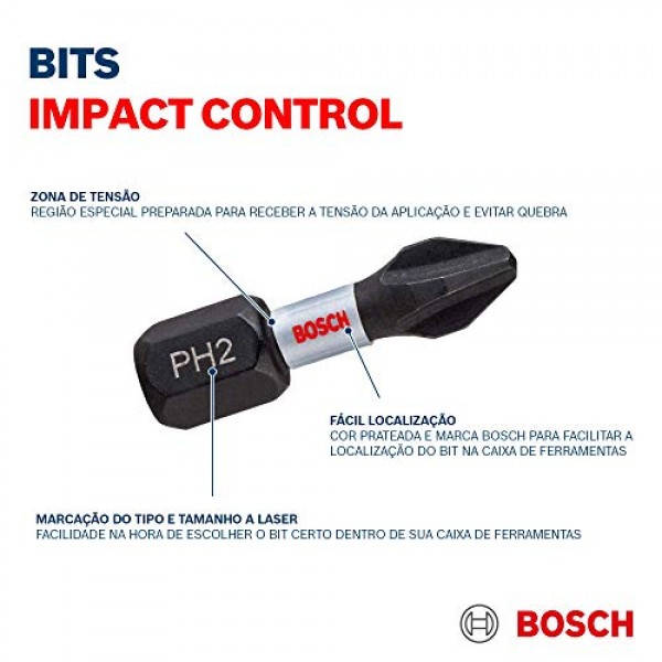 Bosch 2608522324 드라이버 비트 세트, 8개, 육각 샤프트 0.25인치(6.35mm), 홈 생크 0.4인치(9mm), PH2 x 25mm)