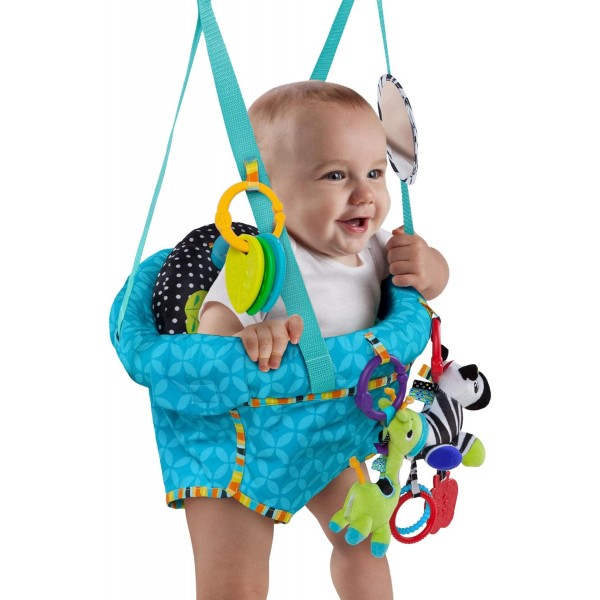 Bright Starts, Disney Baby, Minnie Mouse Peekaboo Baby Activity Jumper & Bouncer, 조명과 멜로디가 포함된 인터랙티브 플레이 센터, 도어 점퍼 - 패딩 시트가 있는 Bounce 'n Spring Deluxe