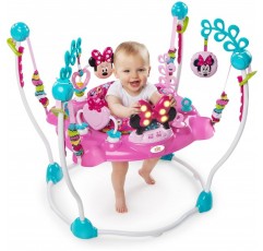 Bright Starts, Disney Baby, Minnie Mouse Peekaboo Baby Activity Jumper & Bouncer, 조명과 멜로디가 포함된 인터랙티브 플레이 센터, 도어 점퍼 - 패딩 시트가 있는 Bounce 'n Spring Deluxe