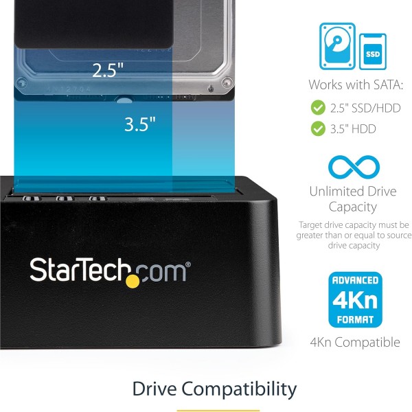 StarTech.com 독립형 하드 드라이브 복제기, 듀얼 베이 HDD/SSD 클로너/복사기, USB 3.1(10Gbps) - SATA III HDD/SSD 도킹 스테이션, 하드 디스크 복제기 도크, 하드 드라이브 클로너(SD