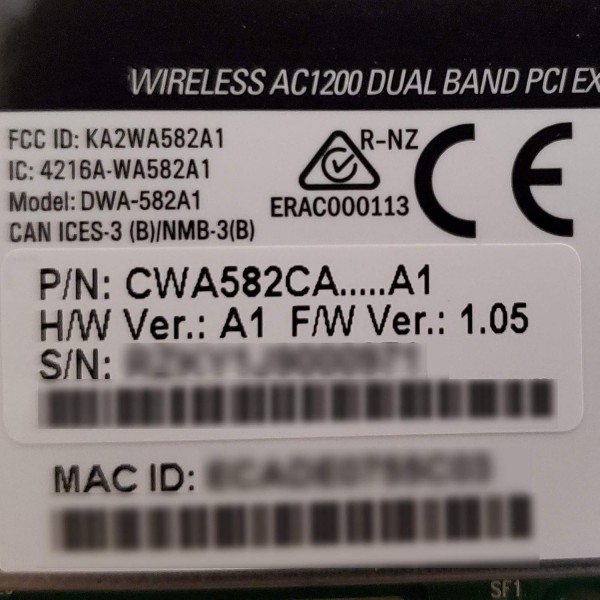 D-Link DWA-582 PCI Express 어댑터(무선 AC1200 듀얼 밴드, 고성능 안테나 포함, 5GHz 대역에서 최대 867Mbit/s)