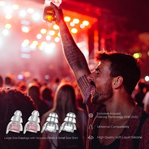고 충실도 콘서트 귀마개, 재사용 가능한 음악가 귀마개, 음악 축제를 위한 24dB 필터 기술 귀 보호