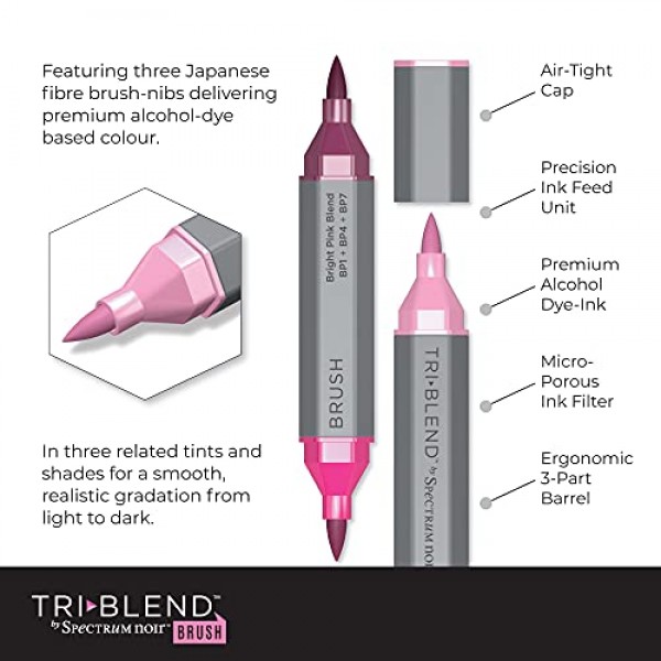 Spectrum Noir Triblend 브러시 펜촉 알코올 마커 컬러링 팩 24개 - 고유한 3-in-1 혼합 가능 색상 음영 효과 - 전체 컬렉션 상자(총 72개 색상)