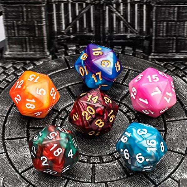 QMay DND 주사위 세트(6개 패턴 주사위 가방, 42개, 6개 세트) - 던전 앤 드래곤 RPG MTG 테이블 게임에 적합한 이중 색상 다면체