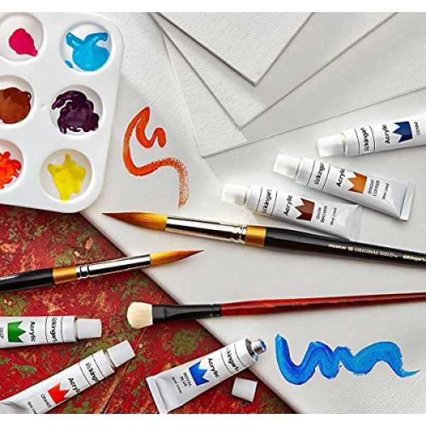 KINGART 프리미엄 오리지널 골드 시리즈 수제 골든 타클론 멀티미디어 아티스트 브러쉬, 선물 상자, 8개 세트, 검정색 광택 핸들, 오일, 아크릴, 수채화 및 구아슈 페인트