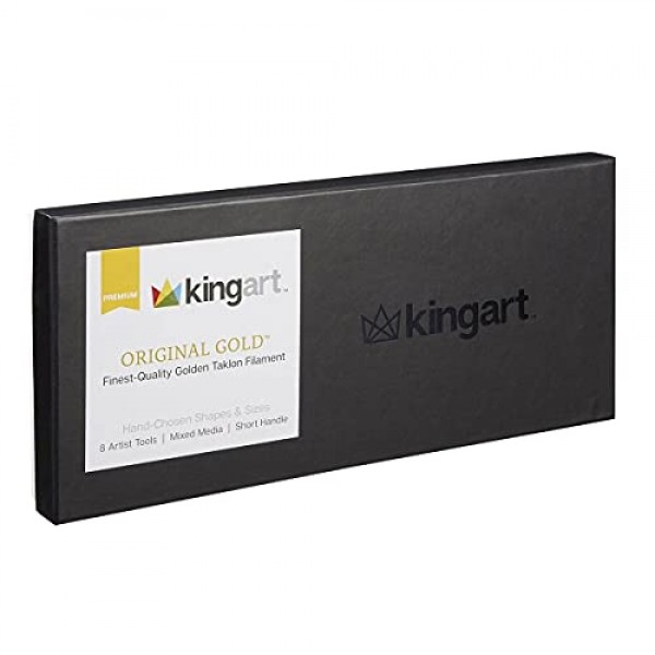 KINGART 프리미엄 오리지널 골드 시리즈 수제 골든 타클론 멀티미디어 아티스트 브러쉬, 선물 상자, 8개 세트, 검정색 광택 핸들, 오일, 아크릴, 수채화 및 구아슈 페인트