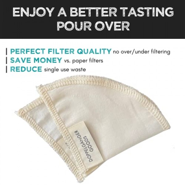 (2팩) Hario V60, Chemex, Kalita 및 Origami 스타일 필터용 재사용 가능한 유기농 면 푸어 오버 콘 필터 — 푸어오버 커피 필터 메이커 컵 세라믹, 유리, 플라스틱 드리퍼(크기 02