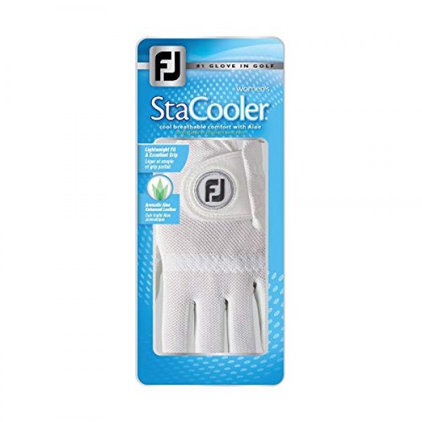 FootJoy 여성용 StaCooler 골프 장갑, 진주 미디엄/라지, 왼손에 착용