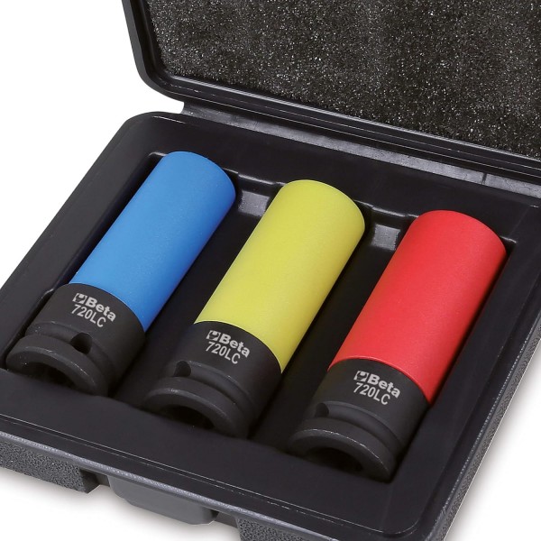 Beta 720LC/C3 임팩트 소켓 렌치 세트, 소켓 렌치 세트(3피스 공구 세트, 휠 너트용 폴리머 인서트 포함, 플라스틱 케이스, 크기: 17, 19 및 21mm), 다색