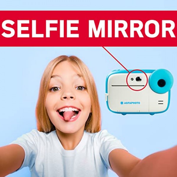 AgfaPhoto Photo Realikids Instant Cam Blue - 어린이용 즉석 카메라 - 사진 셀카 및 비디오 - 300장의 사진을 위한 감열지 3롤 - LCD 화면 - ARKICBL