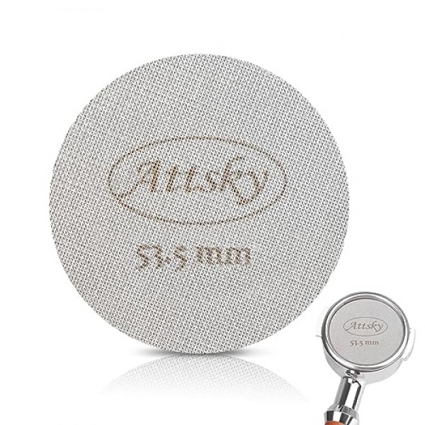 Attsky 53.5mm 에스프레소 퍽 스크린, 54mm 포터필터 필터 바구니용 에스프레소 필터, 1.7mm 두께 150μm 316 스테인레스 스틸의 재사용 가능한 에스프레소 스크린