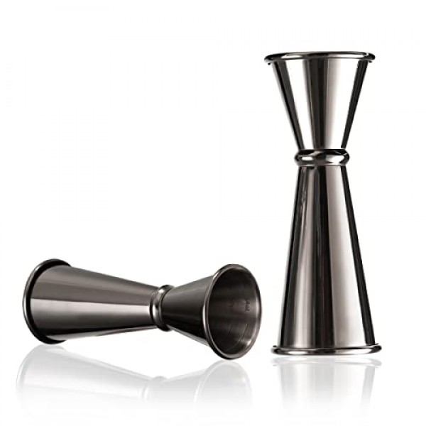 칵테일 지거(2022 신제품), 바텐딩용 양면 지거, 전문 일본식 지거, 2온스 및 1온스 측정 도구 푸어러, 샷 측정 컵, 식품 등급 스테인레스 스틸, 검정색