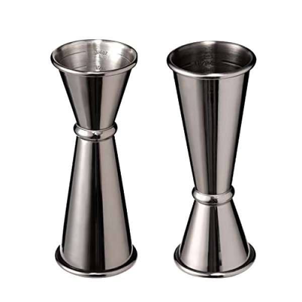 칵테일 지거(2022 신제품), 바텐딩용 양면 지거, 전문 일본식 지거, 2온스 및 1온스 측정 도구 푸어러, 샷 측정 컵, 식품 등급 스테인레스 스틸, 검정색