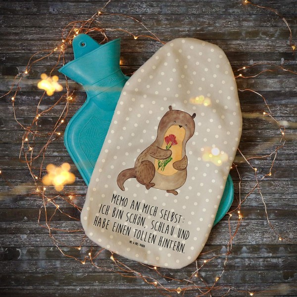 Mr. & Mrs. Panda 뜨거운 물병 수달 꽃다발 - 선물 귀여운 열 베개 수달 Sea Otter Sea Otter Otter 뜨거운 물병 커버 포함 그레이 폴리에스테르