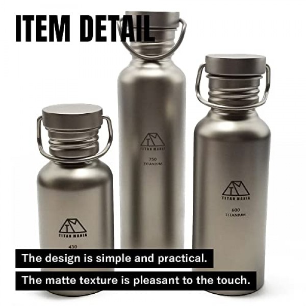 TITAN MANIA 티타늄 물병 430ml S, 넓은 입 병, 수통, 초경량, 견고함, 아웃도어 장비, 캠핑 장비