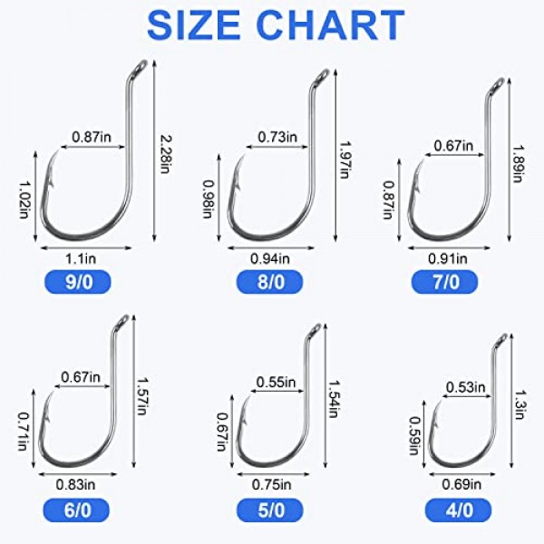 문어 부리 오프셋 낚시 후크 - 110개 원형 오프셋 포인트 문어 후크 바닷물 배스 크기 8#-9/0용 고탄소강 스포츠 서클 낚시 지그 후크