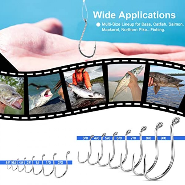 문어 부리 오프셋 낚시 후크 - 110개 원형 오프셋 포인트 문어 후크 바닷물 배스 크기 8#-9/0용 고탄소강 스포츠 서클 낚시 지그 후크