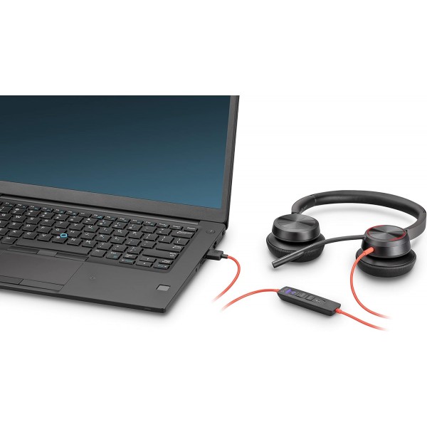Poly - 마이크가 있는 Blackwire 8225 스테레오 헤드셋(Plantronics) - 컴퓨터/Mac에 연결하기 위한 USB-A가 있는 PC 헤드셋, 액티브 노이즈 캔슬링, Teams와 함께 작동(인증됨), Zoom 