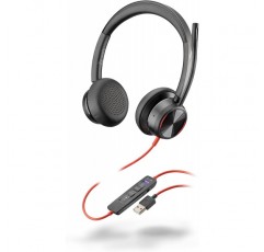 Poly - 마이크가 있는 Blackwire 8225 스테레오 헤드셋(Plantronics) - 컴퓨터/Mac에 연결하기 위한 USB-A가 있는 PC 헤드셋, 액티브 노이즈 캔슬링, Teams와 함께 작동(인증됨), Zoom 