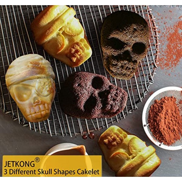 JETKONG 해골 케이크 팬 실리콘 해골 Cakelet 금형 해골 해적 케이크 주석 베이킹 팬 해골 Cakelet 금형 (검은색)